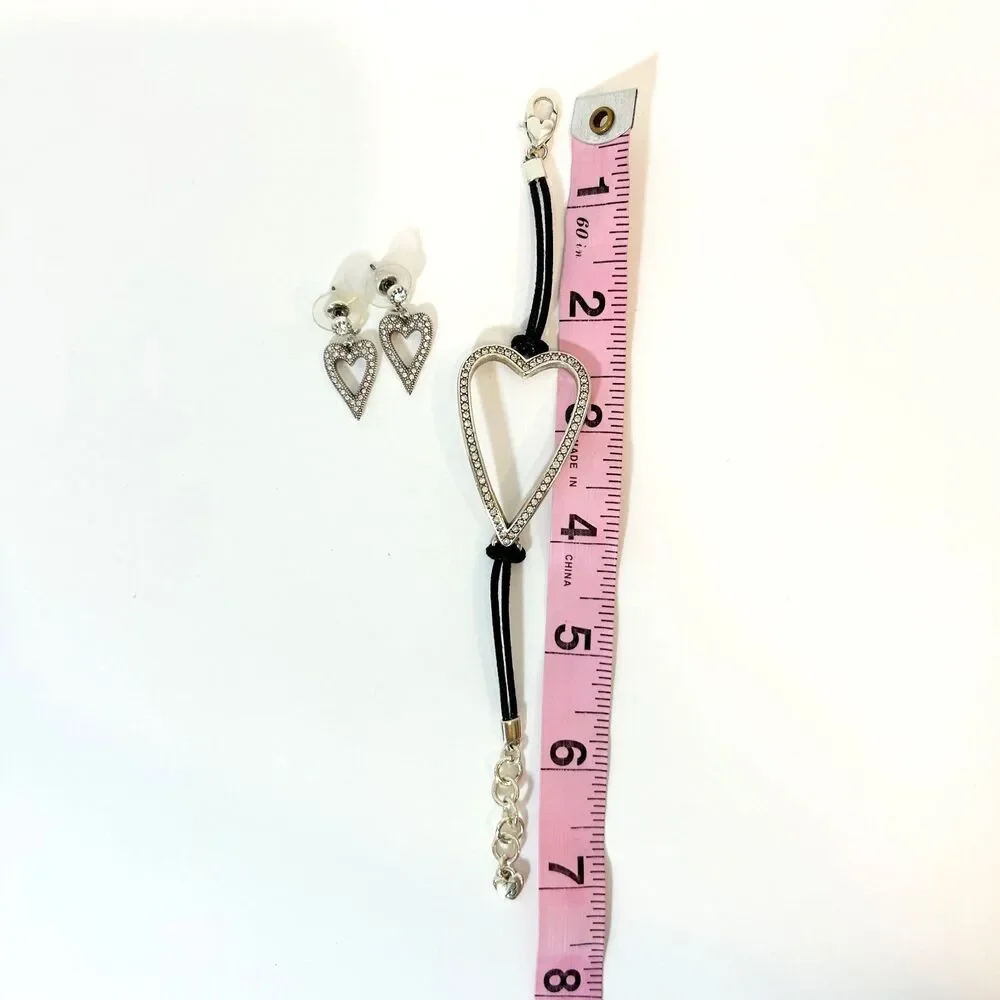 Brighton Starry Night Uber Heart Crystal Black Cord Bracklet & Earring Set